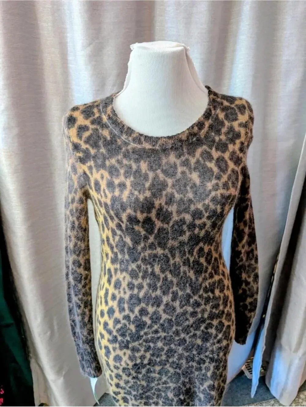 J. Crew Leopard Print Sweater Bodycon Dress L